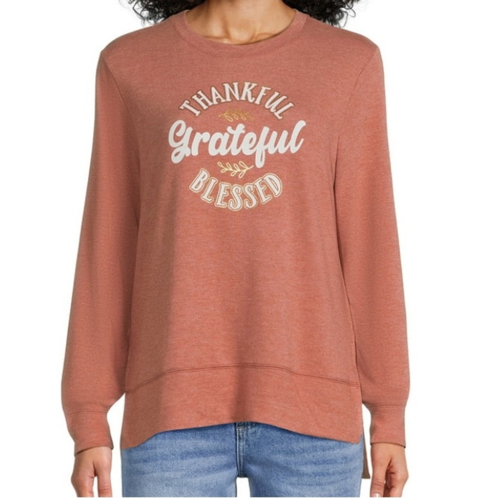 PositiviTees Women's Thankful Grateful Blessed Sweatshirt Size XL